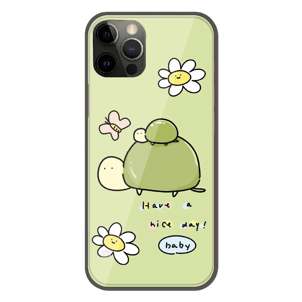 Cute Turtle & Daisy “Have a Nice Day” - Printed Silicone Case For Apple iPhone 11 Pro