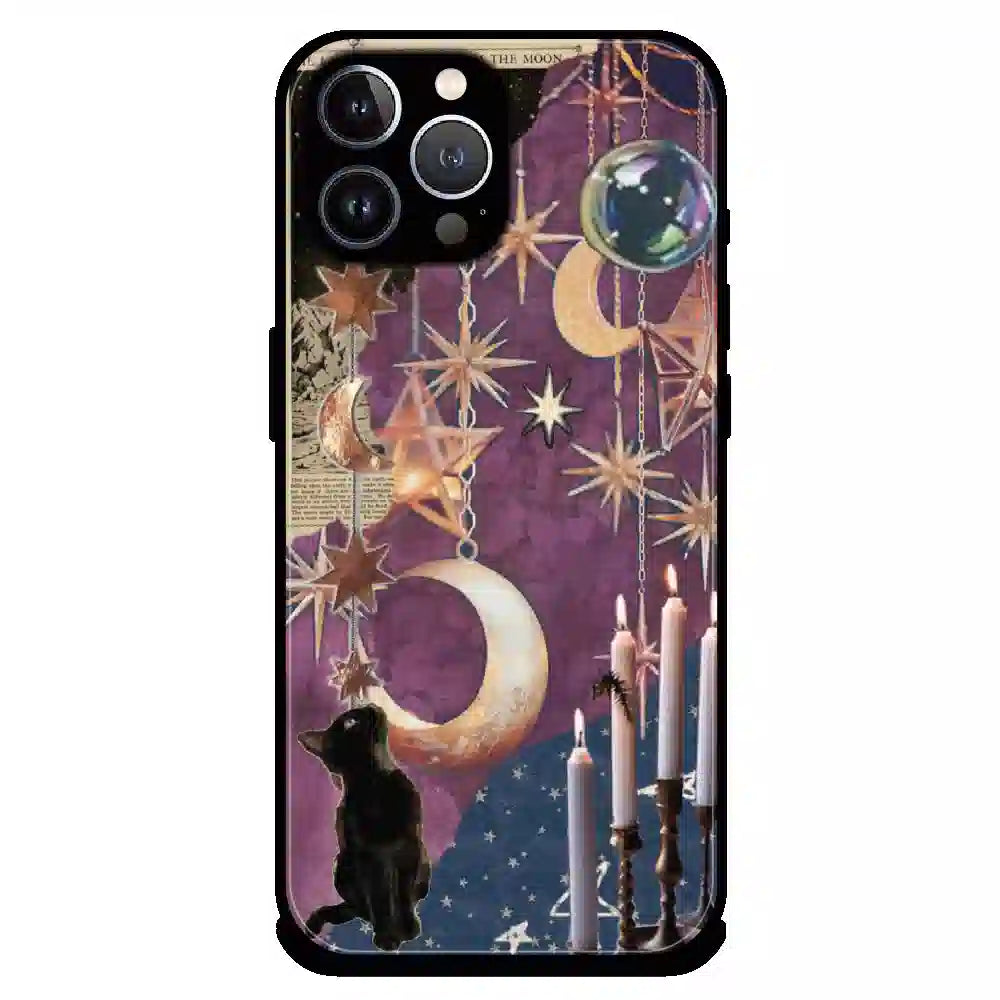 Celestial Moon Cat Art - Glossy Metal Silicone Case For Apple iPhone 11 Pro