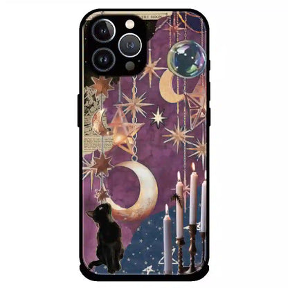 Celestial Moon Cat Art - Glossy Metal Silicone Case For Apple iPhone 11 Pro
