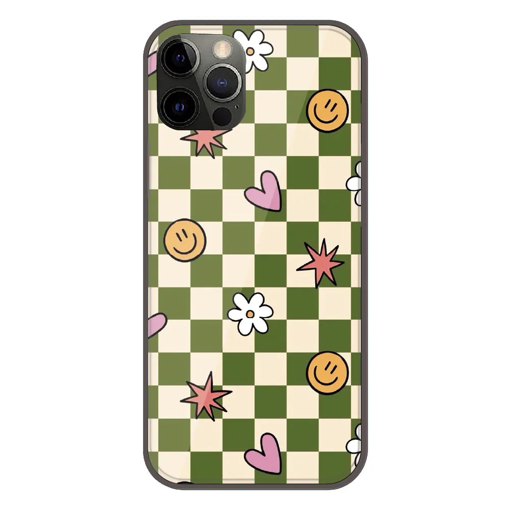 Checkerboard Smile Daisy Heart - Printed Silicone Case For Apple iPhone 11 Pro