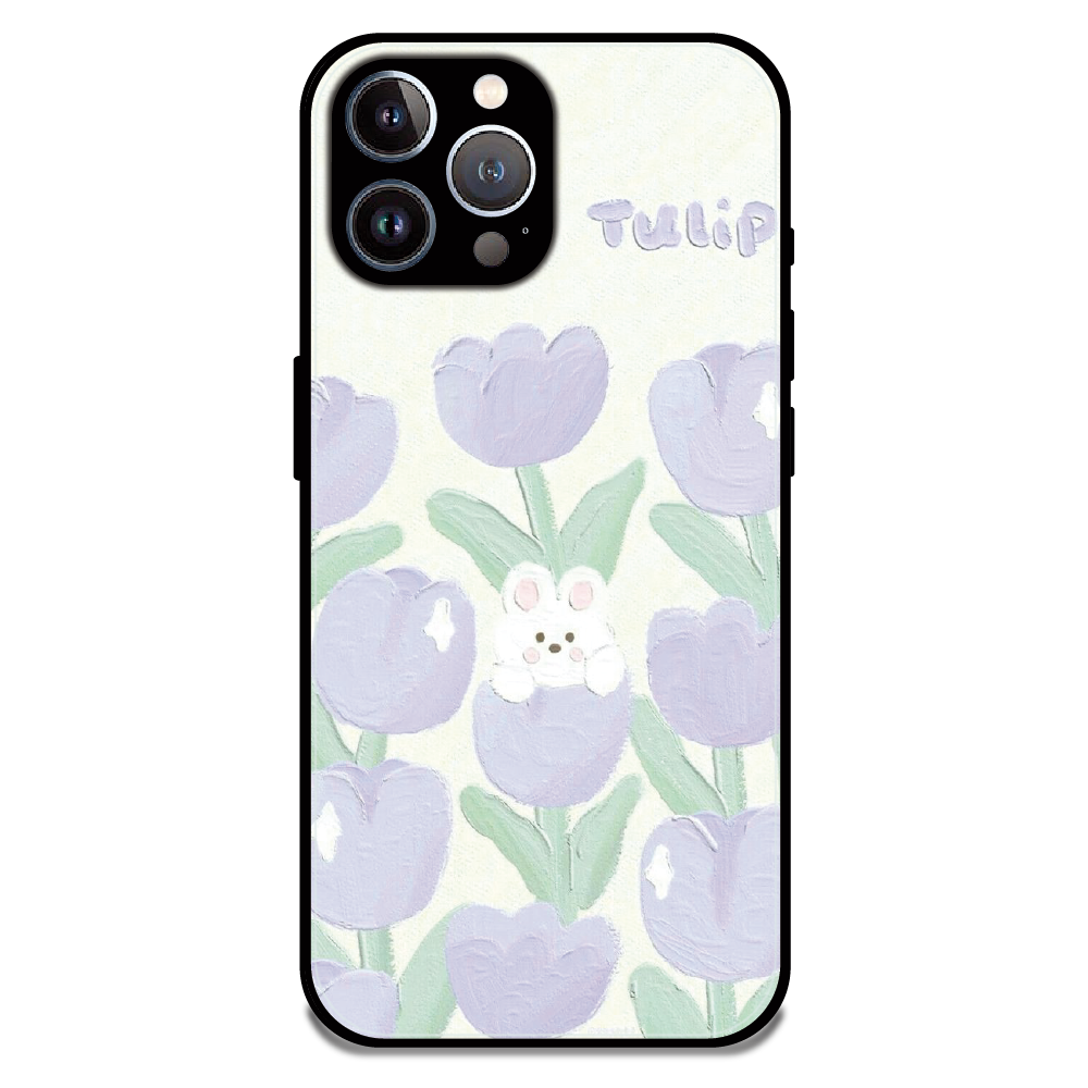 Cute Bunny Tulip - Glossy Metal Silicone Case For Apple iPhone 11 Pro