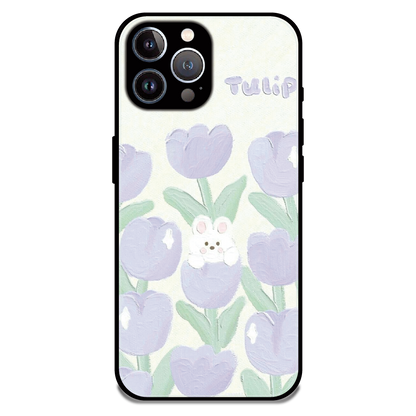 Cute Bunny Tulip - Glossy Metal Silicone Case For Apple iPhone 11 Pro