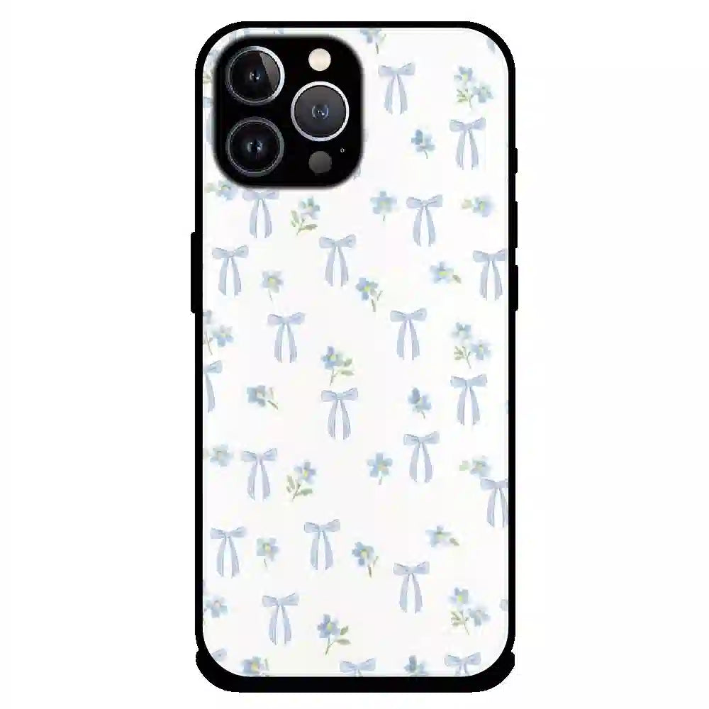 Soft Blue Bow Floral - Glossy Metal Silicone Case For Apple iPhone 11 Pro