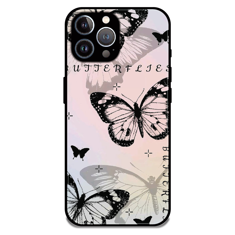 Monochrome Butterfly Art - Glossy Metal Silicone Case For Apple iPhone 11 Pro