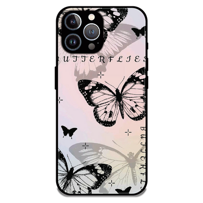 Monochrome Butterfly Art - Glossy Metal Silicone Case For Apple iPhone 11 Pro