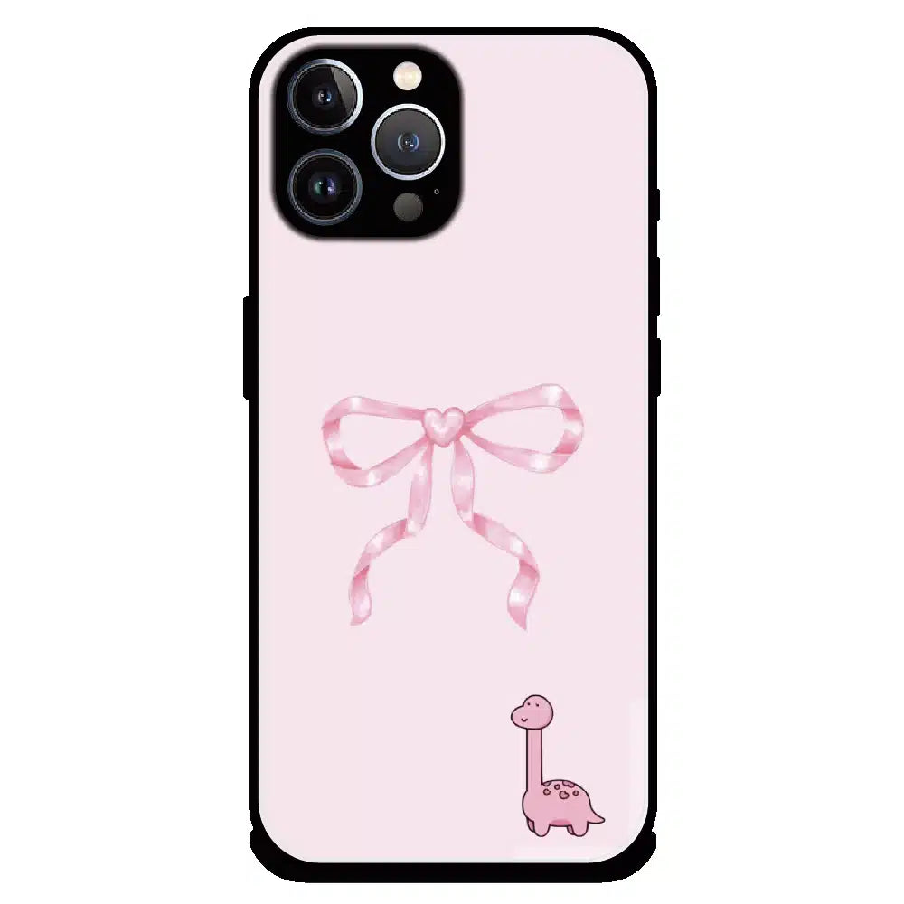Cute Pink Dino Bow - Glossy Metal Silicone Case For Apple iPhone 11 Pro