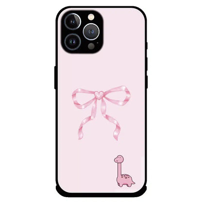 Cute Pink Dino Bow - Glossy Metal Silicone Case For Apple iPhone 11 Pro