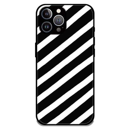 Monochrome Diagonal Stripe - Glossy Metal Silicone Case For Apple iPhone 11 Pro