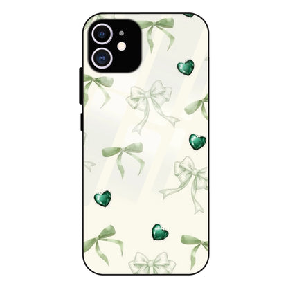 Elegant Green Bow & Heart Pattern - Glass Case For Apple iPhone 11