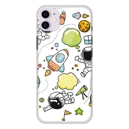 Cute Rocket & Galaxy - Printed Silicone Case For Apple iPhone 11