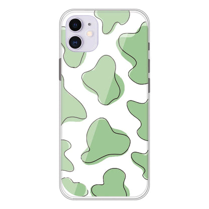 Green Cow Print - Clear Printed Silicone Case For Apple iPhone Models- Apple iPhone 11