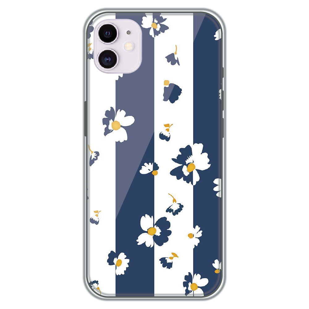 Blue Daisy Stripes - Printed Silicone Case for Apple iPhone 11