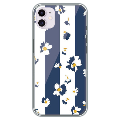 Blue Daisy Stripes - Printed Silicone Case for Apple iPhone 11
