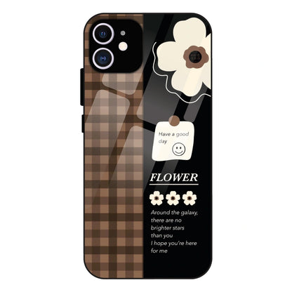 Brown Checkered Flower Quote - Glass Case For Apple iPhone 11