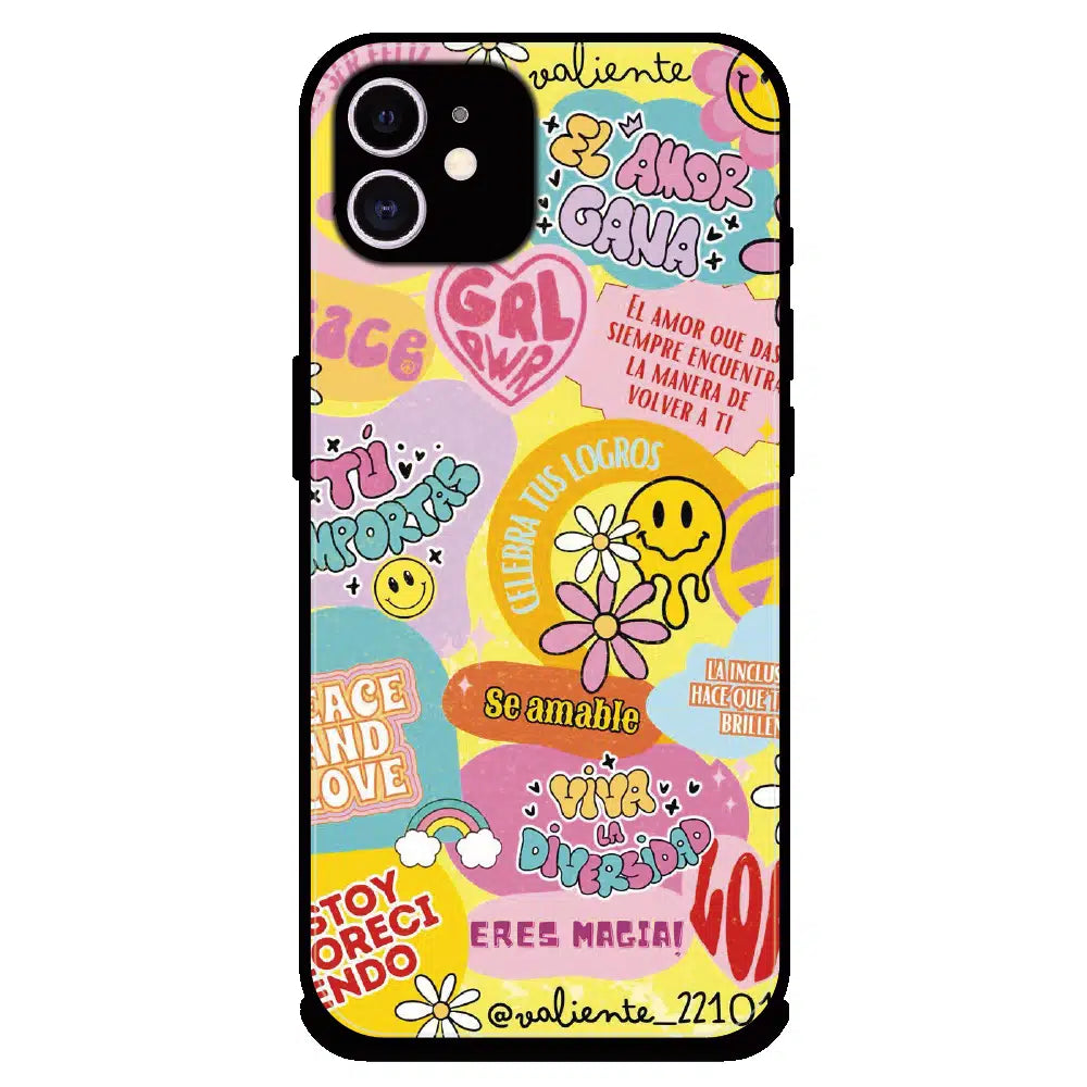 Colorful Amor Positivity Collage - Glossy Metal Silicone Case For Apple iPhone 11