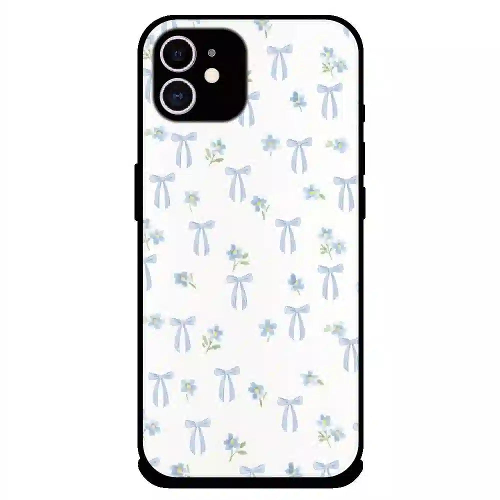 Soft Blue Bow Floral - Glossy Metal Silicone Case For Apple iPhone 11