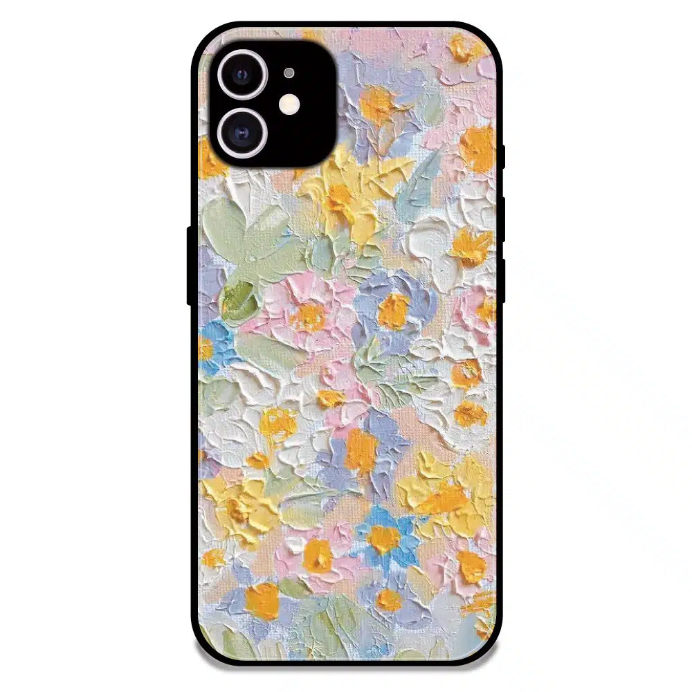Pastel Floral Oil Paint - Glossy Metal Silicone Case For Apple iPhone 11