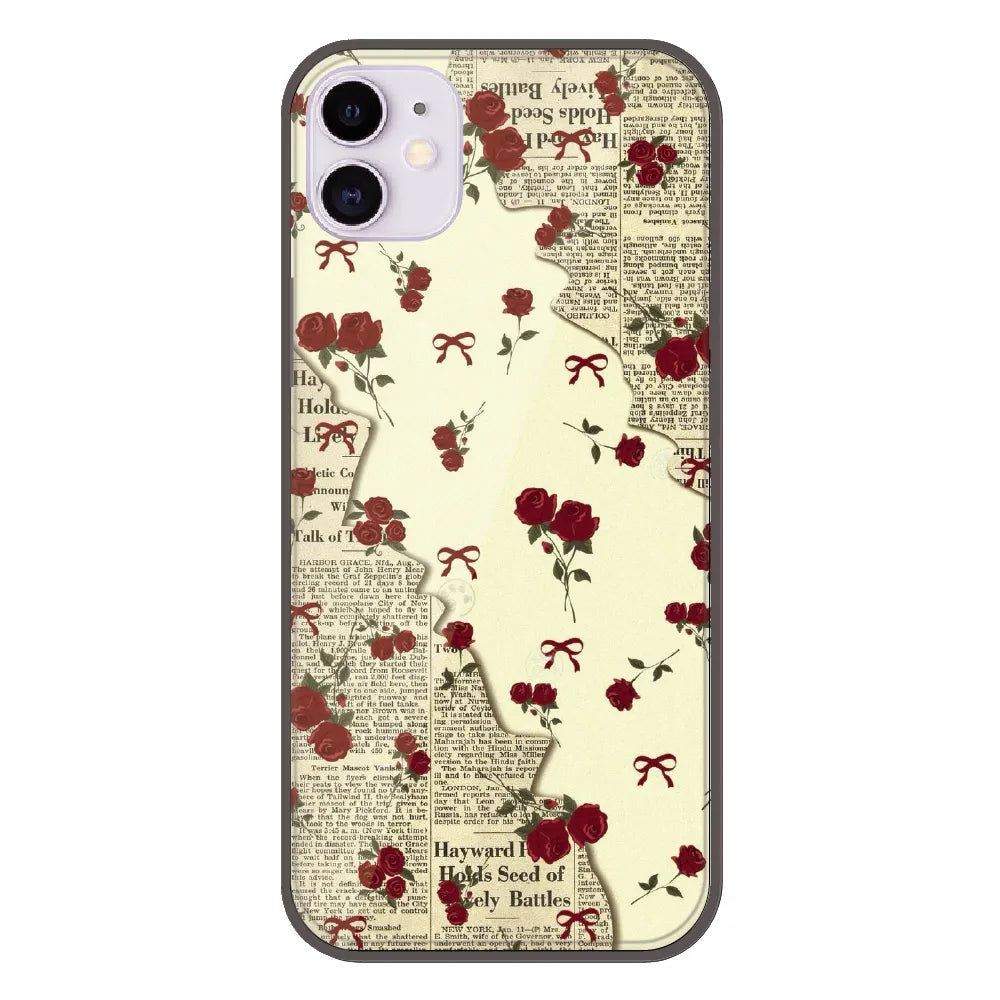 Floral Newspaper Aesthetic - Printed Silicone Case For Apple iPhone 11
