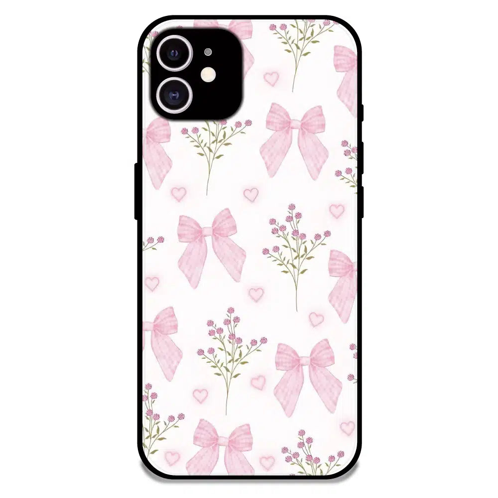 Pink Bow Floral Pattern - Glossy Metal Silicone Case For Apple iPhone 11