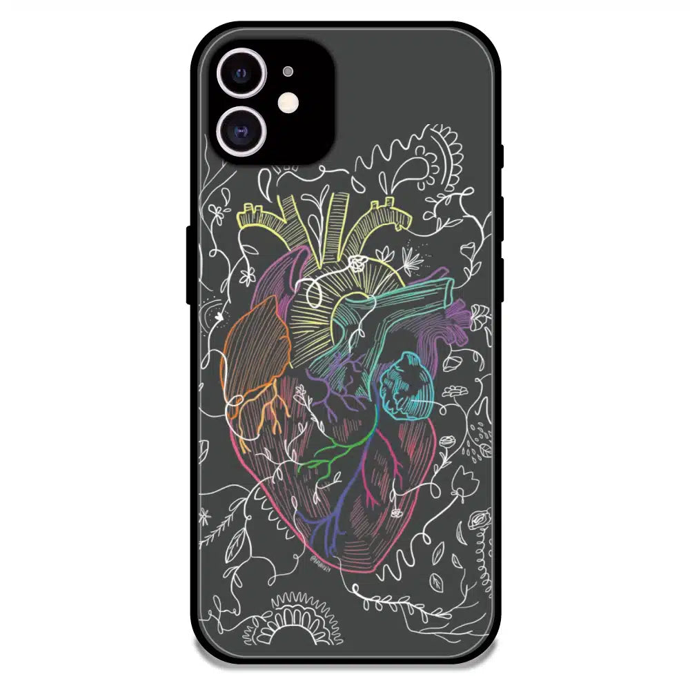 Anatomical Heart Line Art - Glossy Metal Silicone Case For Apple iPhone 11