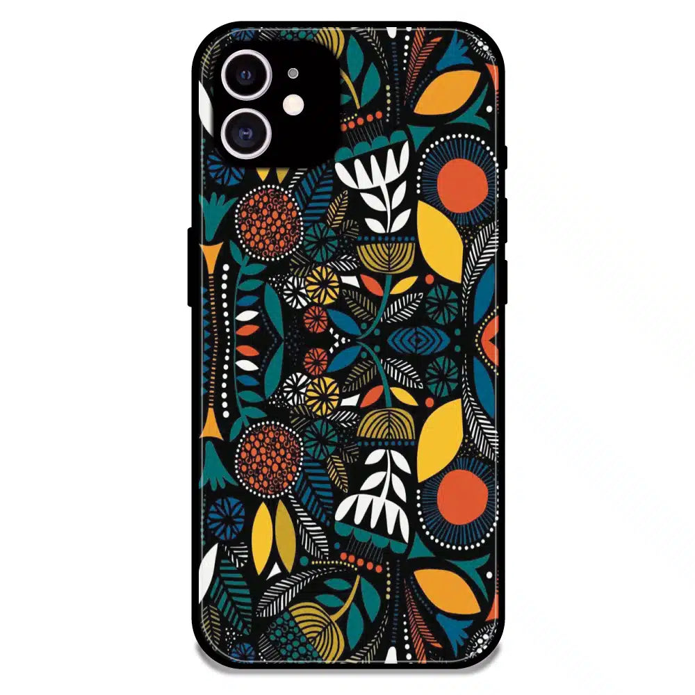 Folk Floral Night Garden - Glossy Metal Silicone Case For Apple iPhone 11
