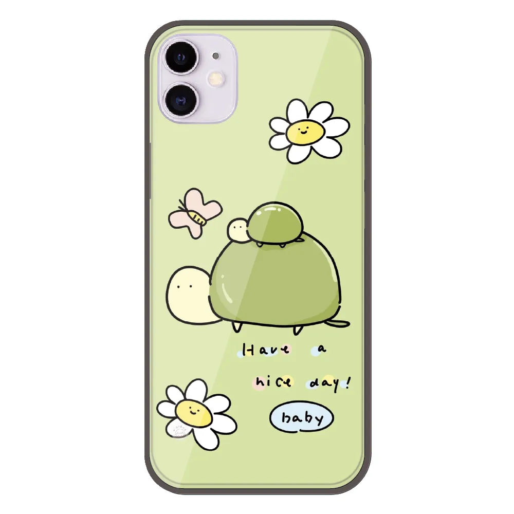 Cute Turtle & Daisy “Have a Nice Day” - Printed Silicone Case For Apple iPhone 11