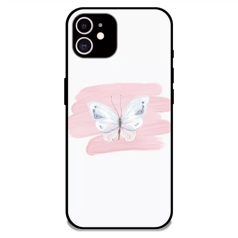 Minimal Butterfly Blush Art - Glossy Metal Silicone Case For Apple iPhone 11