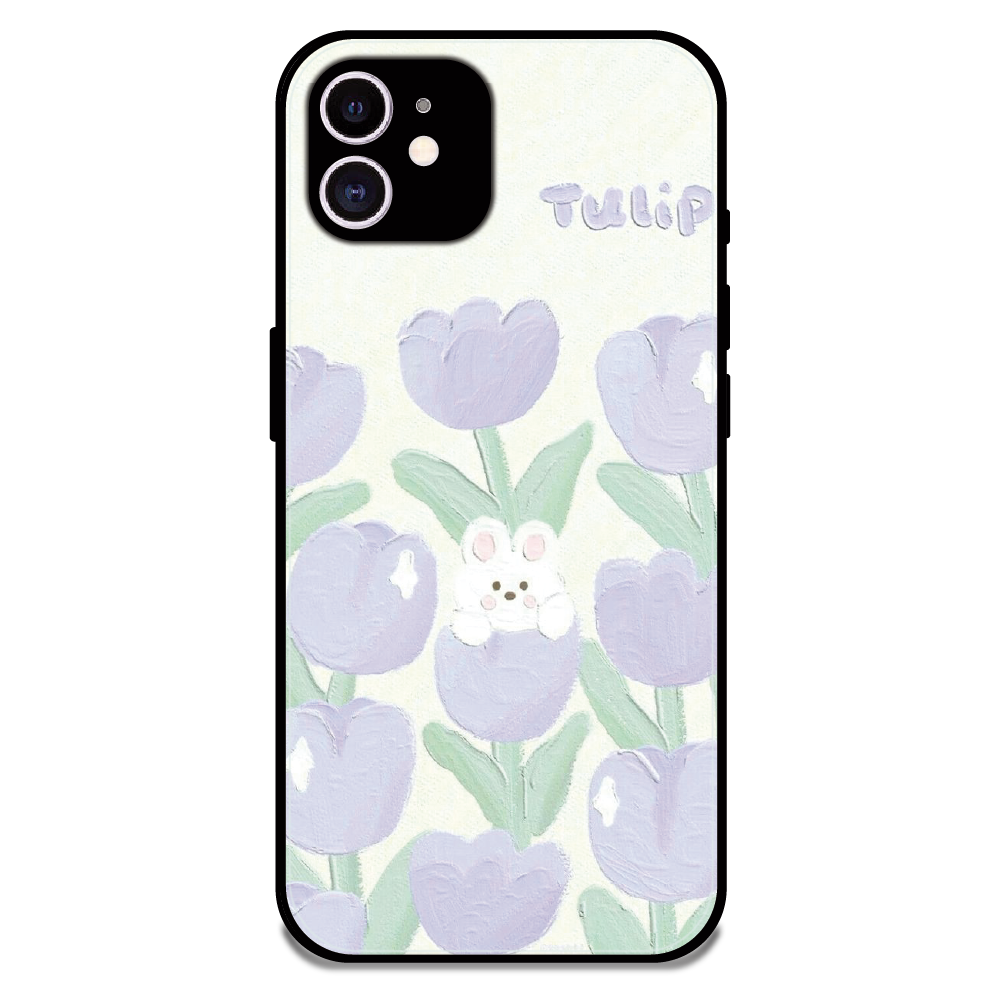 Cute Bunny Tulip - Glossy Metal Silicone Case For Apple iPhone 11