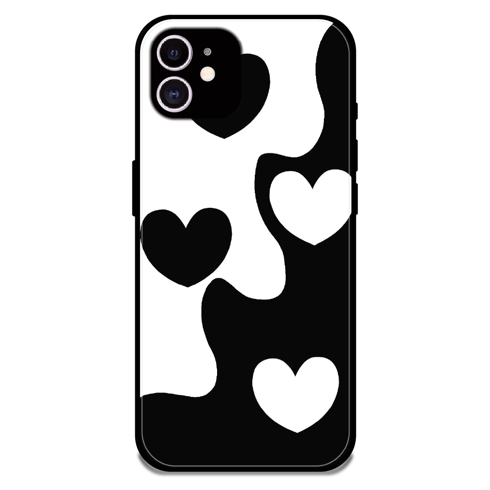 Monochrome Heart Flow - Glossy Metal Silicone Case For Apple iPhone 11