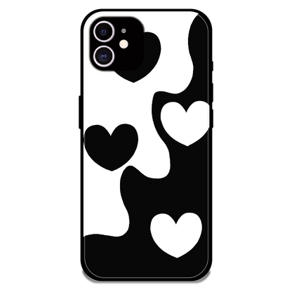 Monochrome Heart Flow - Glossy Metal Silicone Case For Apple iPhone 11
