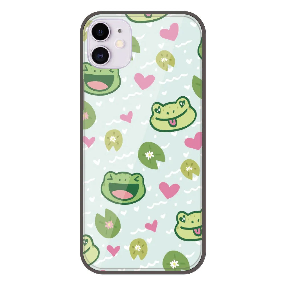 Cute Frog & Heart Pattern - Printed Silicone Case For Apple iPhone 11