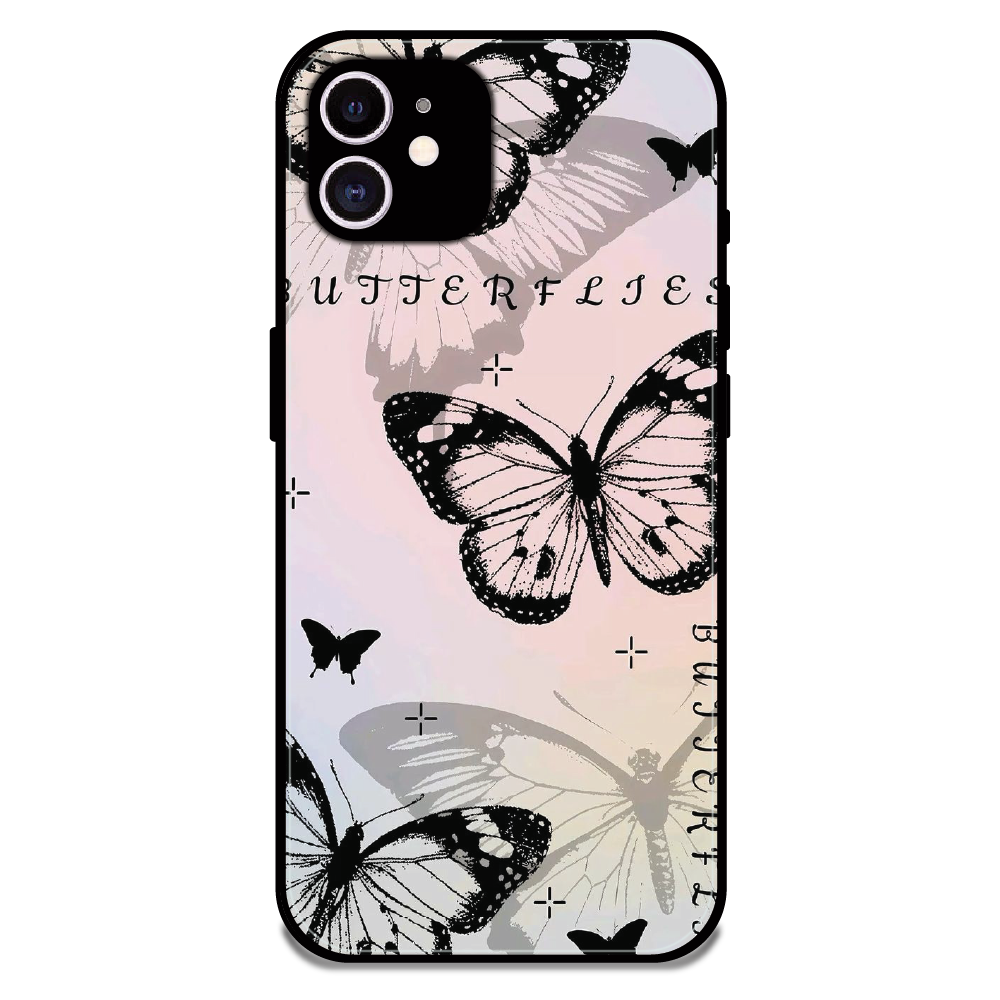 Monochrome Butterfly Art - Glossy Metal Silicone Case For Apple iPhone 11
