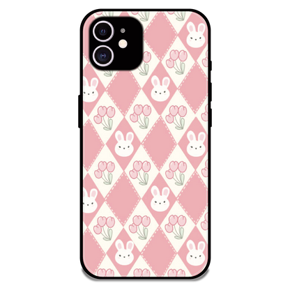 Pink Bunny Argyle - Glossy Metal Silicone Case For Apple iPhone 11