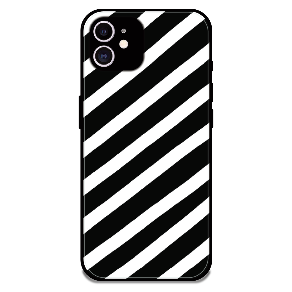 Monochrome Diagonal Stripe - Glossy Metal Silicone Case For Apple iPhone 11