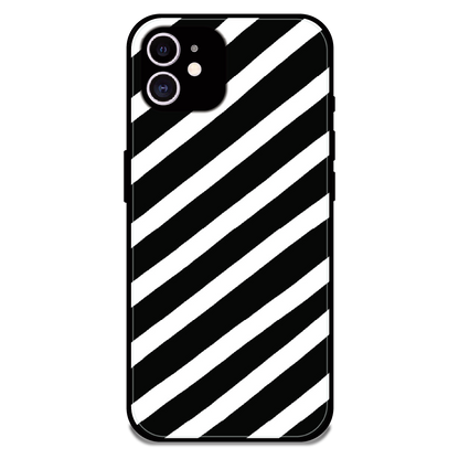 Monochrome Diagonal Stripe - Glossy Metal Silicone Case For Apple iPhone 11