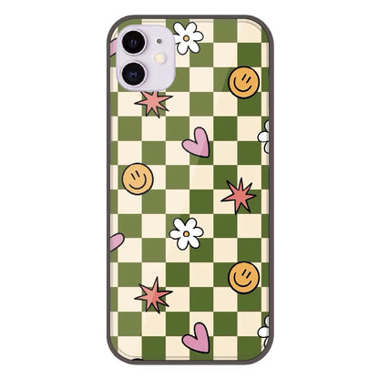 Checkerboard Smile Daisy Heart - Printed Silicone Case For Apple iPhone 11