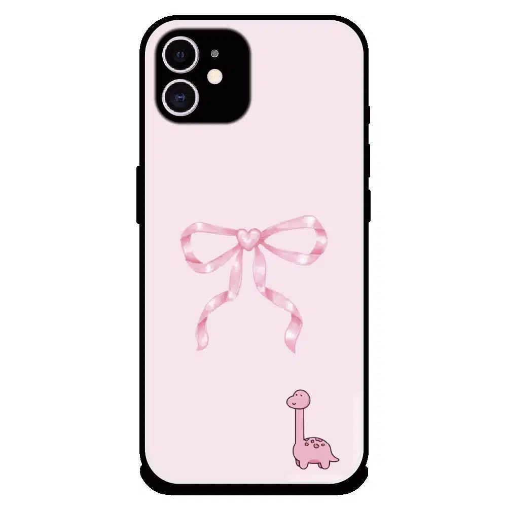 Cute Pink Dino Bow - Glossy Metal Silicone Case For Apple iPhone 11