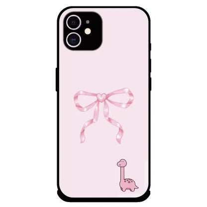 Cute Pink Dino Bow - Glossy Metal Silicone Case For Apple iPhone 11