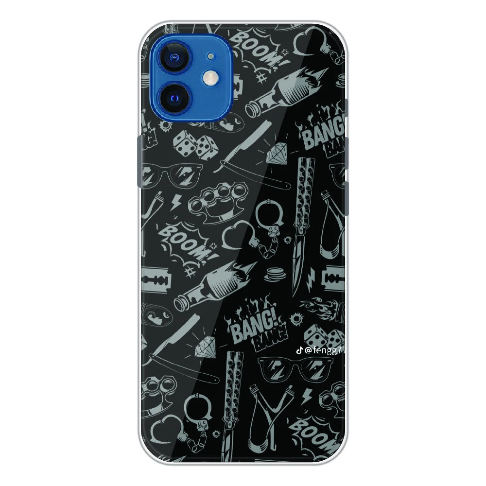Black Graphic Street Art - Printed Silicone Case For Apple iPhone 12