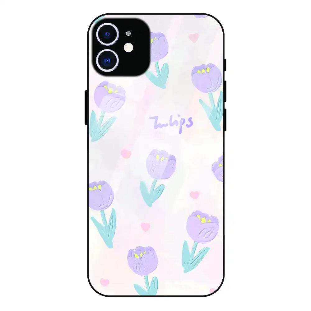 Pastel Tulip Floral - Glass Case For Apple iPhone 12