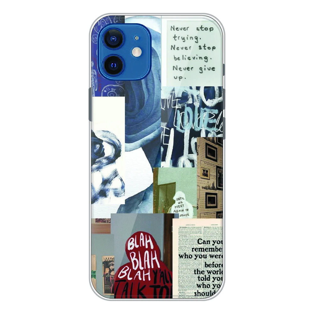 Blue Motivational Collage - Printed Silicone Case For Apple iPhone 12