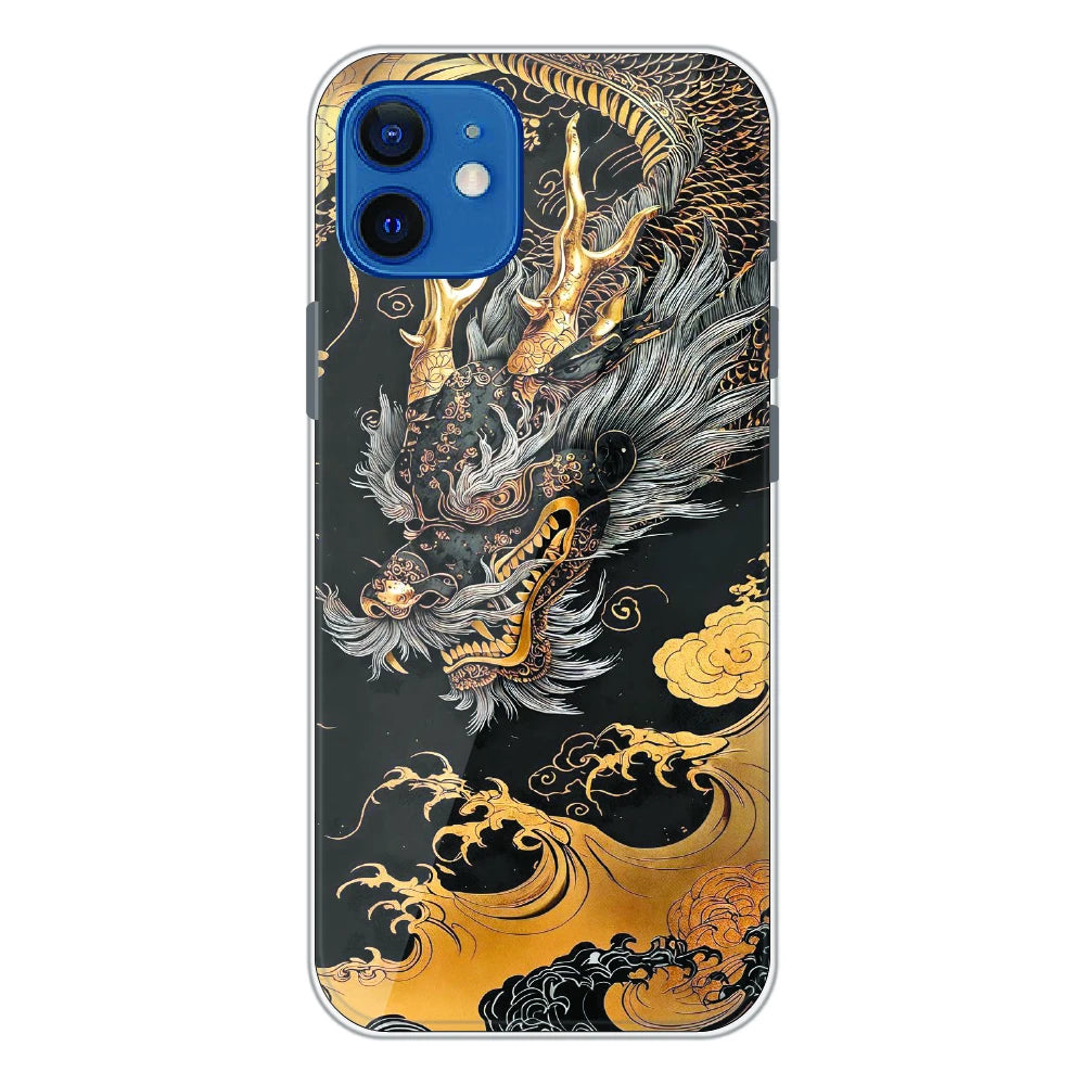 Golden Dragon Japanese Art - Printed Silicone Case For Apple iPhone 12