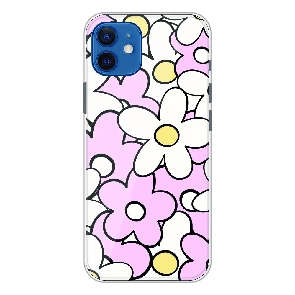 Pink Daisy Floral Pop - Printed Silicone Case For Apple iPhone 12