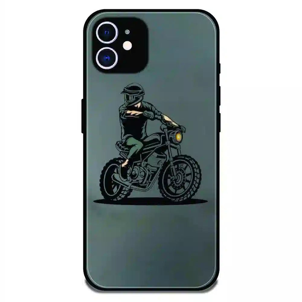 Vintage Biker Rider Art - Glossy Metal Silicone Case For Apple iPhone 12
