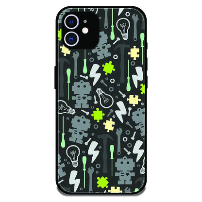 Robot Tools Pattern - Glossy Metal Silicone Case For Apple iPhone 12