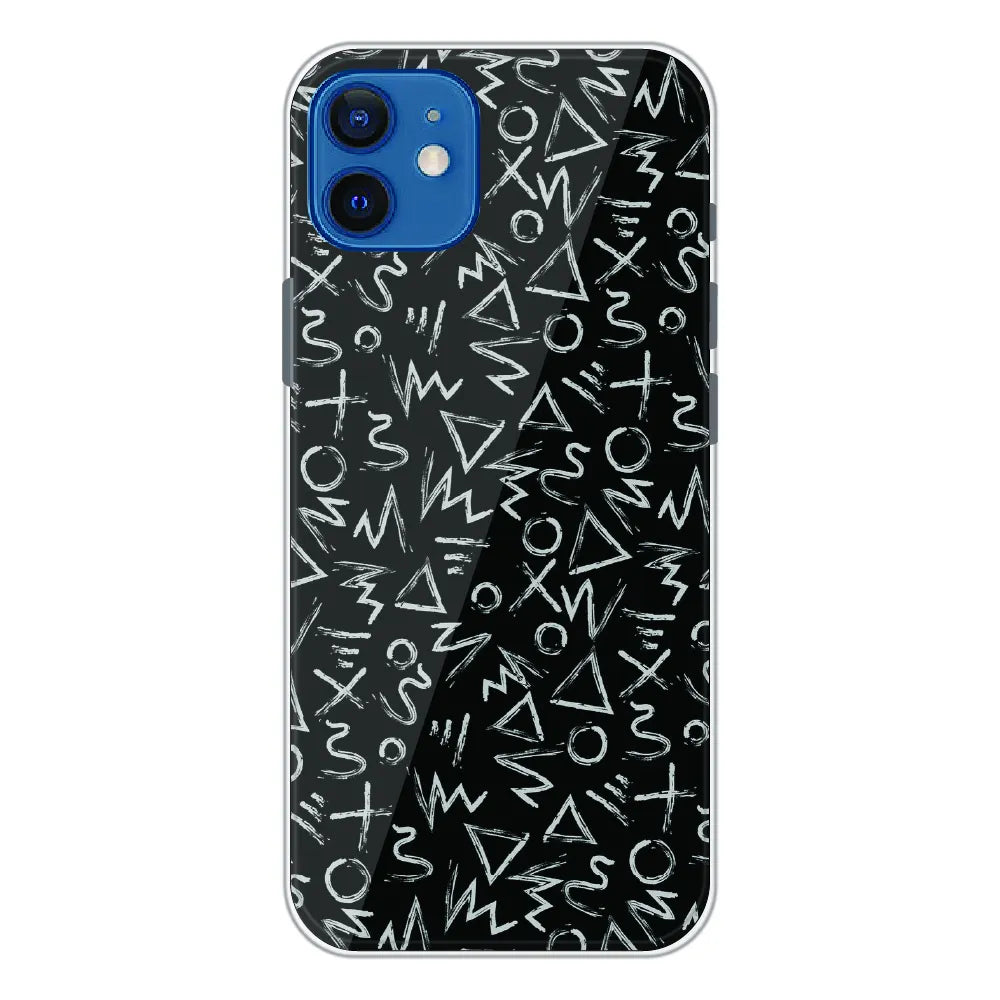 Geometric Black & White Pattern - Printed Silicone Case For Apple iPhone 12