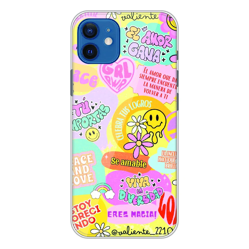 Colorful Amor Positivity Collage - Printed Silicone Case For Apple iPhone 12