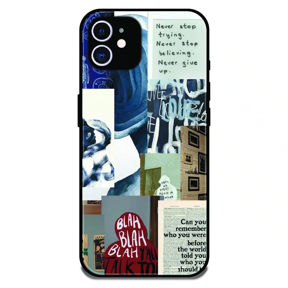 Blue Motivational Collage - Glossy Metal Silicone Case For Apple iPhone 12