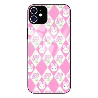 Pink Bunny Argyle - Glass Case For Apple iPhone 12