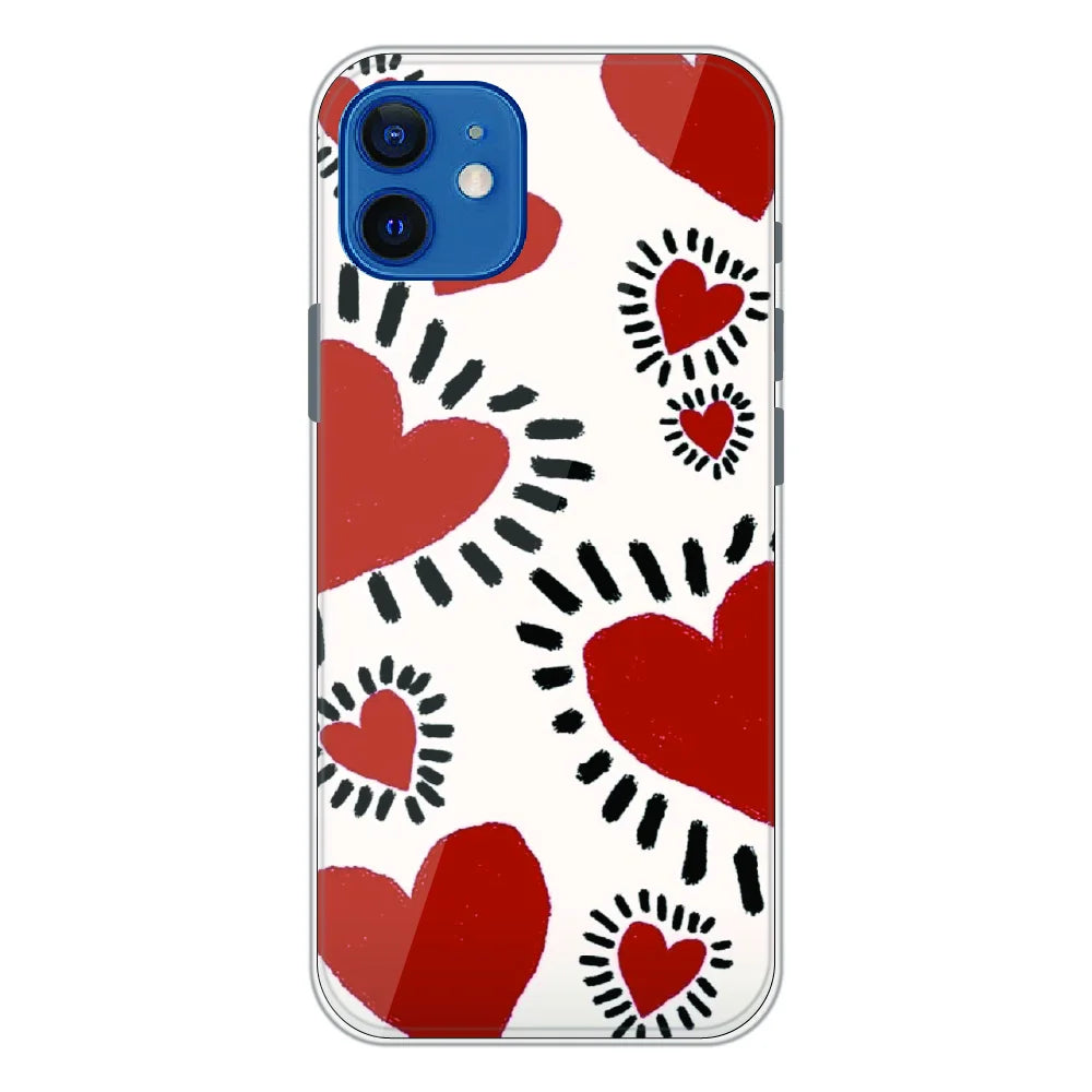 Red Heart Doodle Art - Printed Silicone Case For Apple iPhone 12
